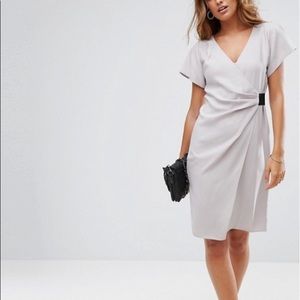 Drape Front Midi Pencil Dress with Elastic Detail